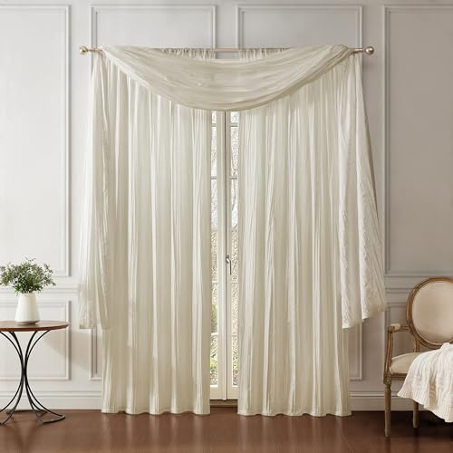 Elrene Home Fashions Athena - Tenda a Pannello e mantovana in Finta Seta riccia, 132 x 274 cm (2 Pannelli) e 1 mantovana, Colore: Avorio