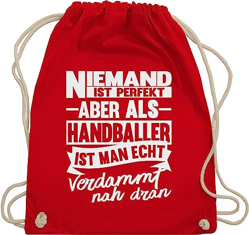 Turnbeutel Rucksack - Handball WM 2023 Trikot Ersatz - Niemand ist perfekt aber als Handballer ist man echt verdammt nah dran - Unisize - Rot - stoffbeutel mit kordelzug gymsack gym bag sportbeutel
