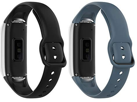 TenCloud (2-Pack Straps Compatible with Samsung Galaxy fit SM-R370 Strap, Replacement Soft Silicone Sport Wristband Arm Bracelet for Galaxy fit SM-R370 Fitness Tracker (Black+Slate)