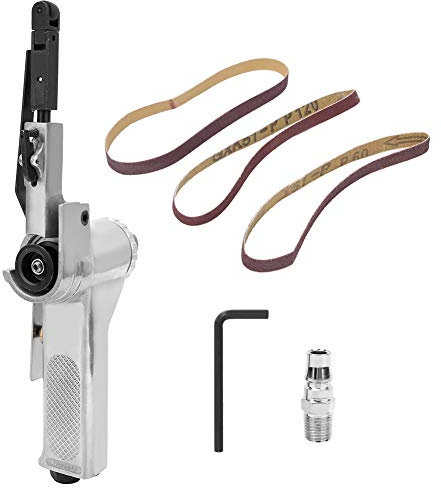 Ponceuse à Bande, Ponceuse Pneumatique 10mm, Ponceuse de Détail Professionnelle Avec Bandes Abrasives pour Le Travail Du Bois, Mini Machine de Polissage de Meulage à L'Air pour Bois Verre Métal Acier