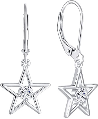 JO WISDOM Damen Hängende Ohrringe Stern Silber 925 mit 3A Zirkonia Kristall,Ohrhänger mit Weißgold plattiert,Schmuck für Frauen