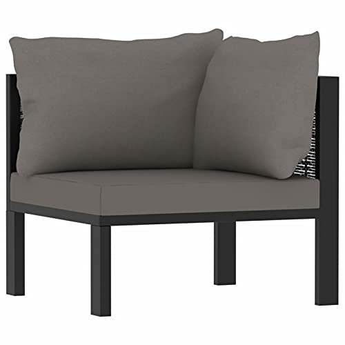 Gecheer Sofa-Eckelement mit Linker Armlehne & Kissen Ecksofa Modulsofa Eckteil Modulares Sofateil Loungesofa Gartenmöbel Poly Rattan Anthrazit