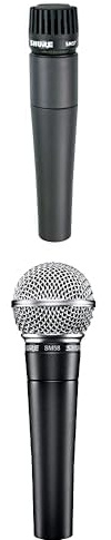 Shure SM58-LC Microfono dinamico per voce con pattern polare a cardioide & SM57 Microfono strumento cardioide dinamico con supporto per shock pneumatico
