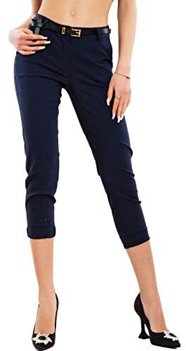 Toocool Pantaloni Donna Classici Eleganti Capri Vita Bassa Pinocchietto VB-2918 [XXL,Blu Scuro]