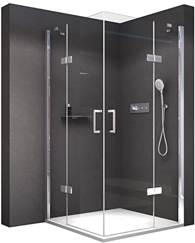BERNSTEIN® Eckdusche 120 x 100 cm Dusche mit Drehtür an zwei Festfelder NT407 – Duschabtrennung mit Eckeinstieg 8mm ESG Nano Klarglas