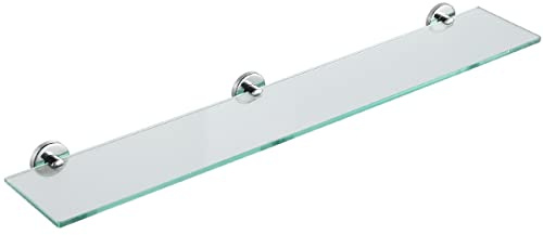 JQK Badezimmer-Glasregal, Chrom, gehärtetes Glas, Duschaufbewahrung, 76,2 x 12,7 cm, 304 Edelstahl, polierte Chrom-Wandhalterung, TGS101L30-CH
