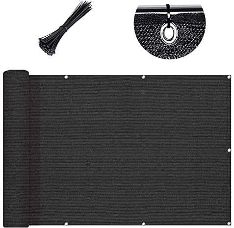 SUNLAX 3.3'x19.7' Black Balcony Privacy Screen Fence Windscreen Cover Fabric Shade Netting Mesh Cloth with Grommets UV Protection for Patio, Backyard, Porch, Railing Shield 90%