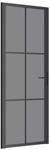 vidaXL Interior Door, Aluminum Frame Glass Door, Inner Door with Alloy Handle for Bathroom Bedroom, 29.9x79.3 Black ESG Glass and Aluminum