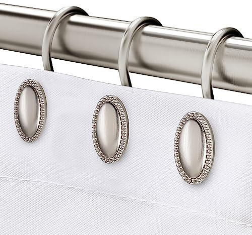 iToplin Brushed Nickel Shower Curtain Hooks, Decorative Shower Curtain Rings, Rust Resistant Metal Shower Hooks for Bathroom, Rust Proof Shower Hooks Hangers for Shower Curtain Rod, Set of 12