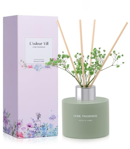 L'odeur Vill Diffuseur de Parfum,Diffuseur Parfum Maison avec 6 Bâtonnets Diffuseur Parfum, Decoration pour Chambre, Salon, Salle de Bain, Bureau, 120ml(Vanille)
