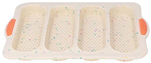 Fdit Molde para Baguette de 4 Ranuras, Herramienta para Hornear, Molde para Hornear con Mango de Silicona, Molde para Horno para Hornear, Pan Francés y Sartenes para Baguette (Barra de Color Beige)