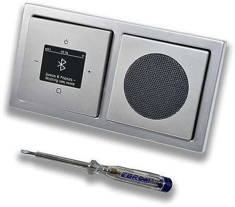 Busch Jäger DAB+ Unterputz Bluetooth (in and out) Radio 8217U-101 PUR Edelstahl, Komplett-Set mit Lautsprecher, Abdeckungen und Rahmen + EBROM Phasenprüfer zur Montage der Geräte - 8217 U – 101