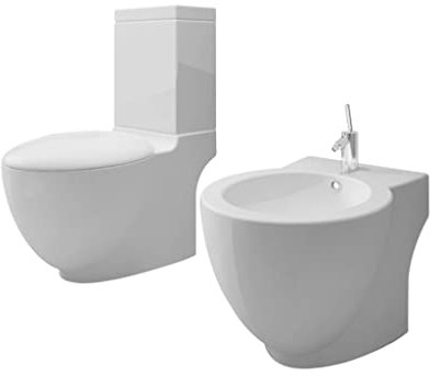 vidaXL White Ceramic Stand Toilet & Bidet Set - Floor-Standing, Dual Flush, Soft Close Set, Timeless Design & Durable