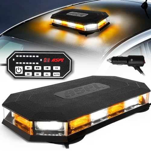 ASPL 16.5 Inch Roof Top Beacon Emergency Strobe Light with Controller 56 LED Magnetic Warning Caution lights bar Traffic Hazard Plow Light for Trucks Vehicles Construction Snowplow (Amber/White)