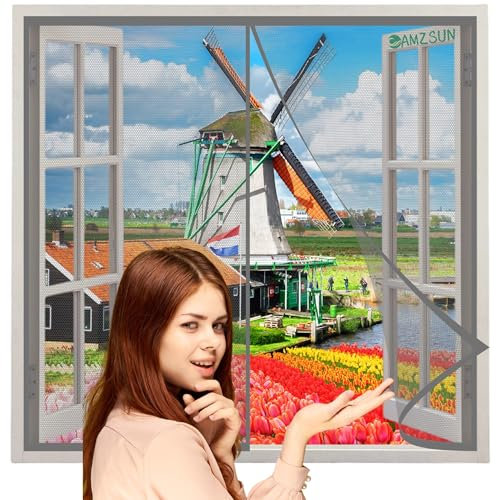 Magnet Fliegengitter Fenster - Fliegengitter Balkontür 125x160cm Braun Insektenschutz Fliegengittertüren mit Klettband Ohne Bohren -für Fenster und Türen