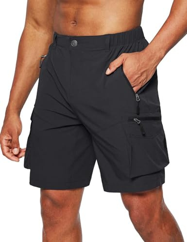JustSun Kurze Hosen Herren Cargo Bermuda Shorts Sommer Leichte Schnelltrocknend Stretch Sporthose Outdoor Trekking Arbeitshosen Männer Kurz Schwarz M