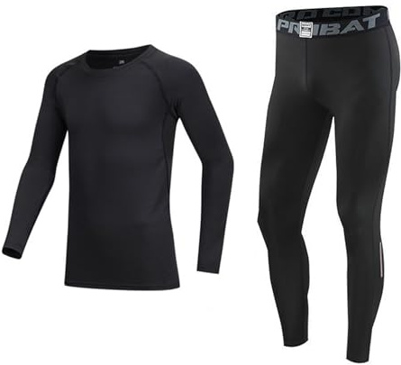 Holimaid Kids Boys Thermal Base Layer Sets Long Sleeve Athletic Compression Suit Ideal for Football Sports Outdoor Sports Performance (Black, 140)