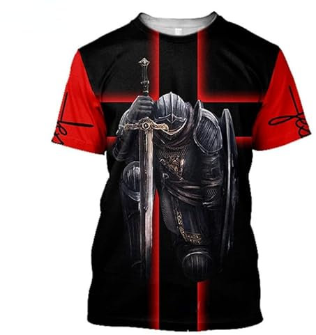 Herren Ritter Templer 3D gedrucktes Kurzarm T-Shirt Retro Grafik gedruckt Sommer Tops Crusader Warrior Rundhalsausschnitt Streetwear T-Shirts