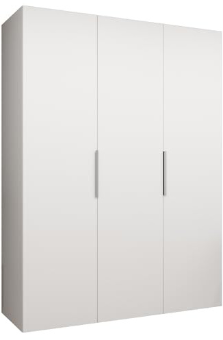 MEBLE KRYSPOL - Kleiderschrank - Drehtürenschrank - Schrank 150x202x52cm - Moderner Garderobenschrank Schlafzimmer, Flur, Jugendzimmer - Farbe Weiß, Griff Kaschmir - Marbella 1 150
