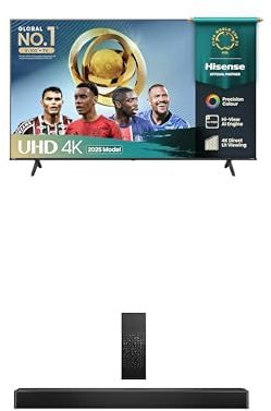 Hisense TV & Soundbar Bundle: 55E6QTUK 4K TV plus the HS2100 Soundbar – balanced performance and surround sound on a budget
