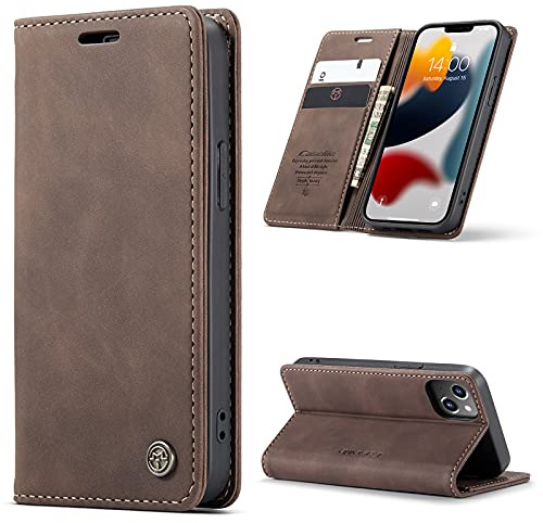 Phernykas Handyhülle für iPhone 13 mini Hülle Leder,Magnetische Klapphülle mit kartenfach und Standfunktion Smartphone Schutzhülle Lederhülle iPhone 13 mini Flip Book Case (Kaffee)