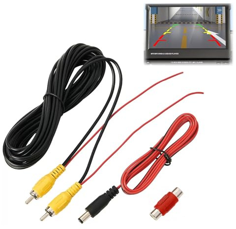 Riybyds 6M Cinch-videokabel RCA för backkamera, AV-förlängningskabel, dubbelskärmat förlängningskabel, 1M DC-strömförsörjningskabel, RCA-kopplingsadapter för bildskärm, fordonskamera