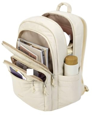 Skolväskor damer ryggsäck skolväska för flickor vattentät stor högskola reseryggsäckar laptop bokväska, Beige, For 15.6 inch