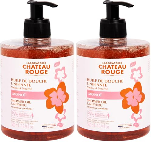LABORATOIRE CHÂTEAU ROUGE - Huile de Douche Unifiante - Hydrate, Nourrit et Éclaire le Teint - Monoï - 500ml (Lot de 2)