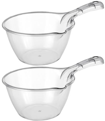 WEKADRIN 2 Cucharones de Agua de Mango Largo de Plástico Gris, Cucharón Reutilizable Grande para Cocina y Baño, Utensilios de Cocina Multifuncionales para Hogar y Lavado de Frutas,