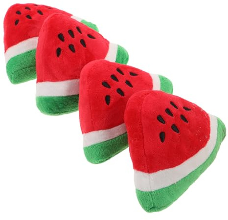 CLISPEED Lot de 4 Set de Jouets pour Chiens en Peluche Sonore de Pastèque Triangulaire, Jouets Couineurs Interactifs pour Chiots, Accessoires Doux à Mâcher pour Petits et Moyens Chiens,