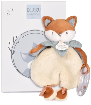Doudou et Compagnie Kuscheltier Rassel Timo Fuchs – 18 cm – Baby-Plüschtier mit integrierter Glöckchen – sensorisches Erwachen weich – Geschenkidee zur Geburt, Unisex, Terrakotta – maschinenwaschbar