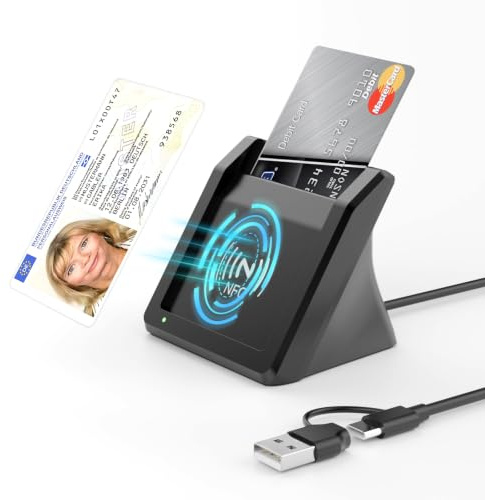 USB-A/C Chipkartenleser mit NFC,Smart Card Reader für Neuen Personalausweis | USB-A+C Smart Card Reader,DOD Military Kartenleser,SIM Kartenlesegerät für Bankkarten,kompatibel mit Windows,PC,Linux,Android