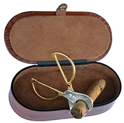 Gifaz – Cortador de puros de estilo mezzaluna dorado, fabricado en Italia, en estuche de piel para joyas
