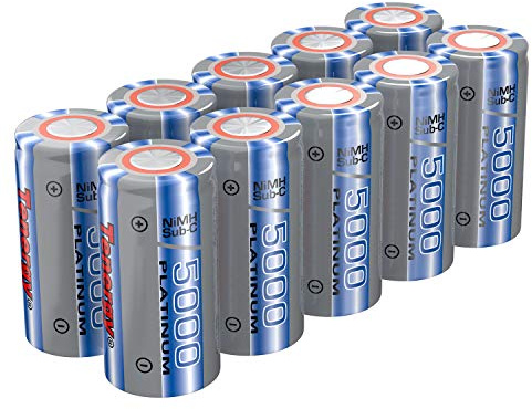 Tenergy NiMH SubC 5000mAh Flat Top Rechargeable Battery (No Tabs) - 10 Pack