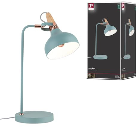 Paulmann 79651 Luminaria de sobremesa Neordic Juna máx. 1x20W, luminaria de sobremesa para lámparas E14, lámpara para mesita de noche, verde satinado/cobre/madera 230 V metal/madera, sin fuente de luz