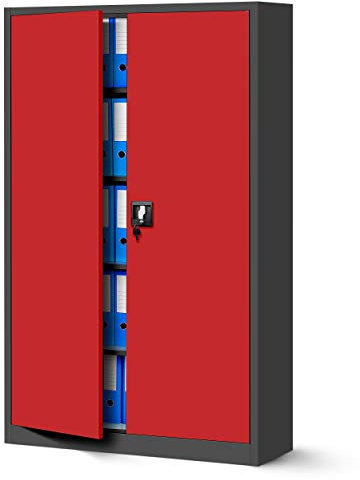 Jan Nowak Metallschrank Jan II 185 x 115 x 40 cm - Aktenschrank abschließbar mit 2 Türen, Mehrzweckschrank mit 5 Ebenen, Büroschrank aus Stahlschrank mit Pulverbeschichtung - Anthrazit-Rot