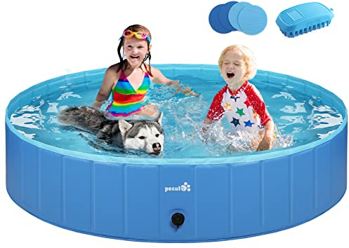 Pecute Piscine pour Chien | XL 160x30cm, Baignoire Chien Pliable | Tissus Non Toxique, Piscine Enfant | pour Jardin, Patio ou Salle de Bain, Plus Robuste | Nouvelle Version - Résistant à l'usure(Bleu)