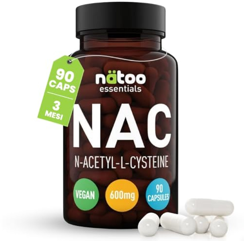 NÄTOO 90 capsule NAC n-acetil-cisteina 600mg, Integratore Alimentare di N- Acetilcisteina, derivato dell’aminoacido L-Cisteina. Precursore dell'antiossidante Glutatione - Nac 600 Vegan