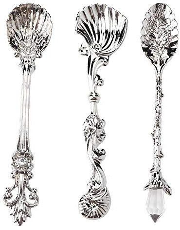 Kaffeelöffel, 3 Stück Zine-Legierungslöffel Retro Vintage Teelöffel Eislöffel Rührlöffel, Silber