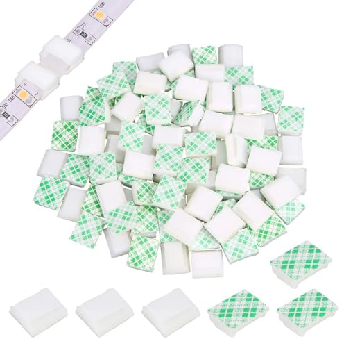 80Pcs Led Strip Light Clip White Self Adhesive Mounts for 10mm Light Strip