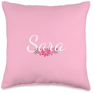 Custom Sara Gifts & Designs for Girls Custom Sara Gift Personalized Name Flowers Floral Pink Throw Pillow, 16x16, Multicolor