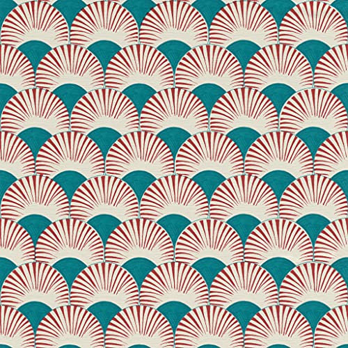Rasch Tapeten 539349 aus der Kollektion Amazing-Vliestapete mit grafischen Fächer-Motiv in Weiß, Rot und Petrol mit leichter Struktur – 10,05m x 53cm (L x B) Tapete