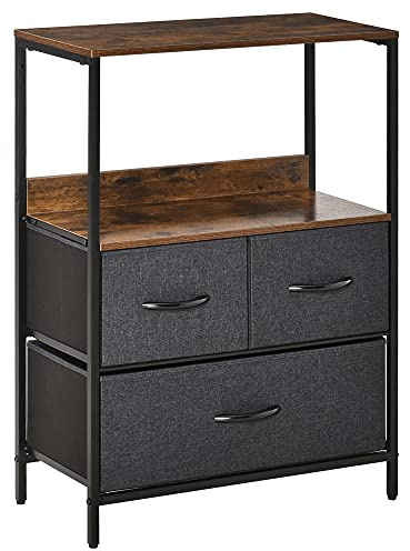 HOMCOM 3 Drawer Storage Chest Unit Home Cabinet w/Shelves Home Living Room Bedroom Entryway Living Furniture, Black