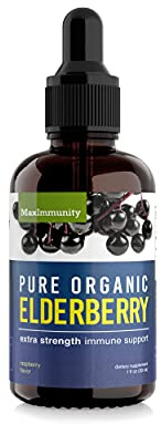MaxImmunity Organic Elderberry Syrup, 30 Day Supply, Black Elderberry Liquid for Immune Support, Sambucus Elderberry Syrup - Liquid Extract Drops for Kids & Adults - Extra Strength (1 Pack)