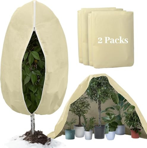 Hydrogarden 2 Stück Winterschutz Vlieshaube EXTREM beige, 200 x 240cm 80g/qm extrem haltbar – Kübelpflanzensack atmungsaktiv Olivenbäume, Palmen/Frostschutz Pflanzen/Reißverschluss