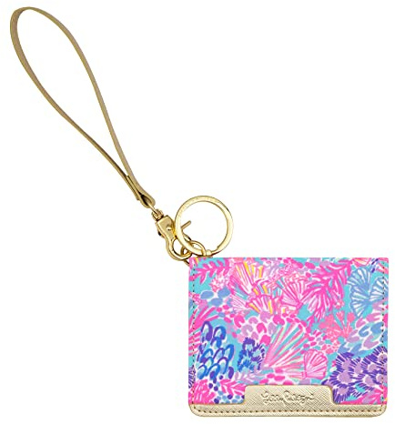 Lilly Pulitzer Snap ID Card Case, Cute Keychain Wallet, Slim Credit Card Holder with Wristlet Strap, Splendor in the Sand