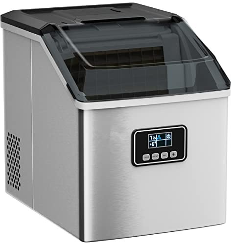 GiantexUK Stainless Steel Ice Maker, 22kg/24H Countertop Ice Machine with Removable Scoop and Basket, Automatic Self-Cleaning Ice Cube Making Machine for Home Office & Bar | with Removable Scoop and Basket, Automatic Self-Cleaning Ice Cube Making Machine for Home Office & Bar