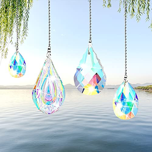 4 Stück Kristalle Deko Anhänger, Kristall Regenbogen Sonnenfänger, Kristall Anhänger Deko, Prisma Kristallkugel, Kristalle Als Dekoration, Kristal Anhänger Ornament für Zuhause Büro Garten Dekoration