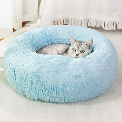 Nisrada Lit pour Chat d'intérieur - 50cm - pour Petits et Grands Chiens - Lit Rond Lavable pour Chiot et Chaton avec Fond antidérapant
