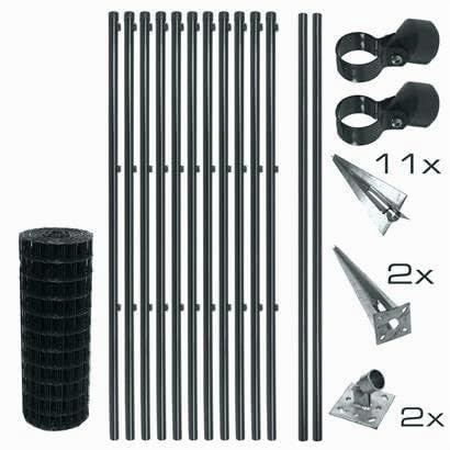 ESTEXO Schweißgitter Gartenzaun Set Komplettset Zaun Gartenzaunset Zaunset Drahtzaun Gitterzaun mit Einschlaghülsen in Anthrazit RAL 7016 (0,8 x 25 m)